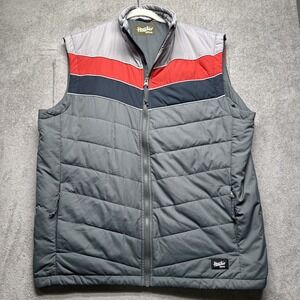 Howler Bros Primaloft Gray Red Navy Striped Puffer Vest Men's Large Outdoors‎